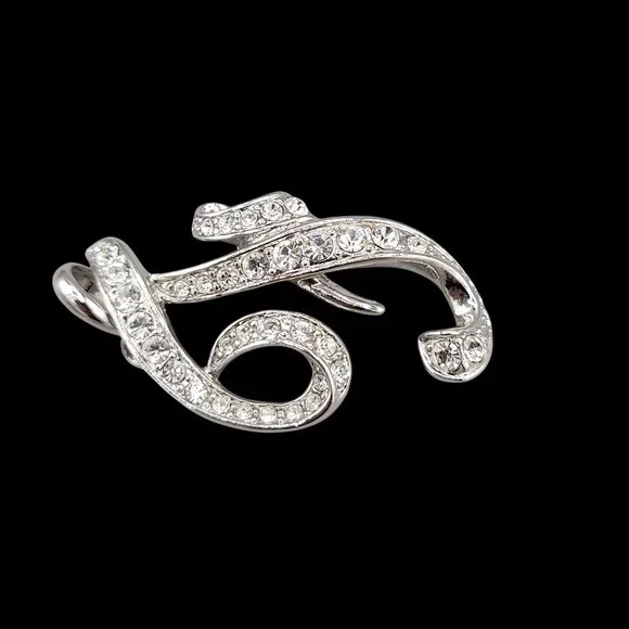 Vintage Nolan Miller Letter F Pendant Cursive Script Pave Set Crystals - Picture 3 of 7